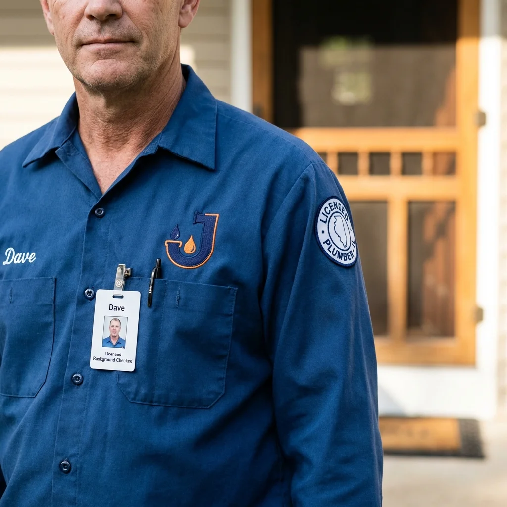 Licensed plumber showing ID badge in Medina, WA