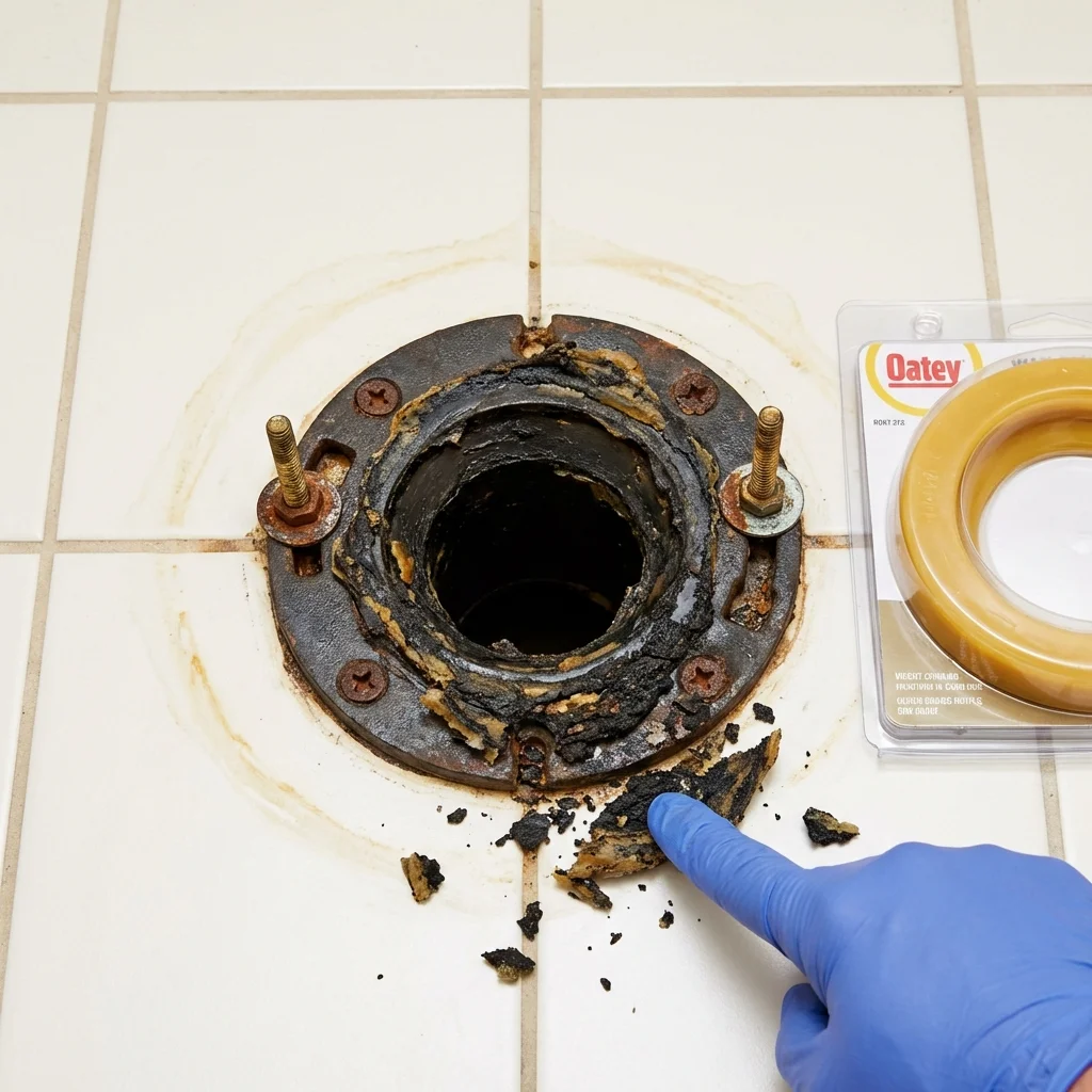 Failed wax ring showing water seepage at the base of a toilet in a Medina, WA home
