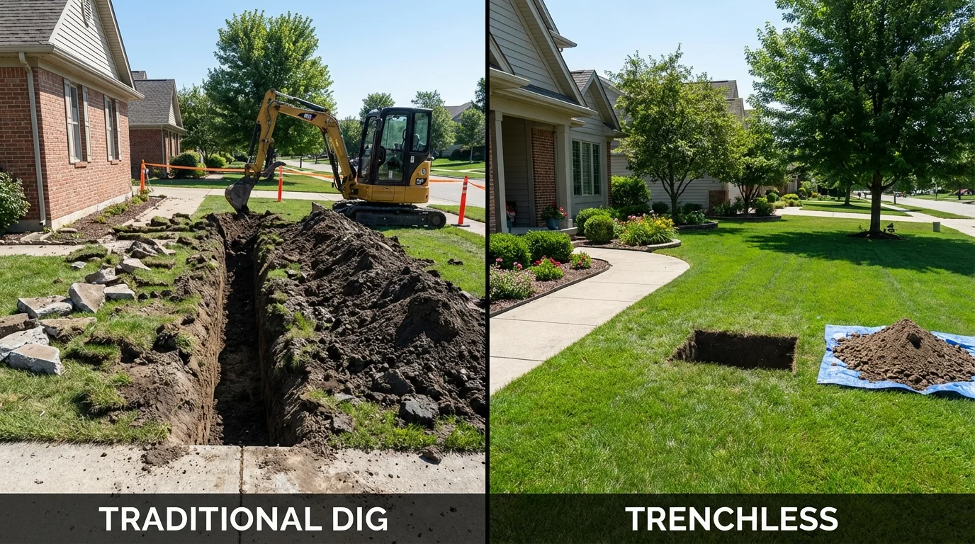 Trenchless sewer repair with minimal yard damage versus traditional excavation in Medina, WA